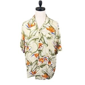 Hawaiian Reserve Collection Mens‎ XL Bird of Paradise Floral Rayon Aloha Shirt